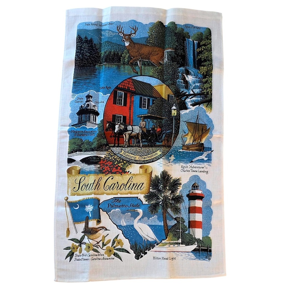 South Carolina Souvenir Tea Towel Charleston SC State Map Travel Gift